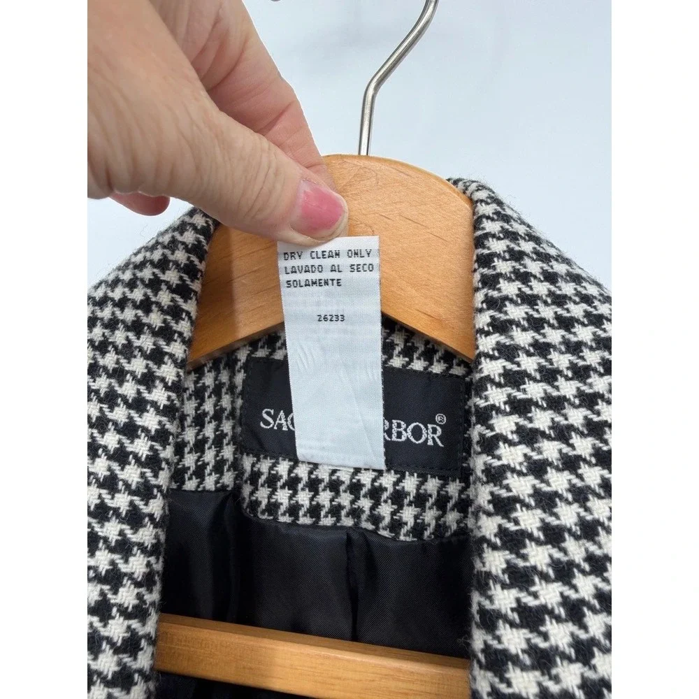 Sag Harbor Houndstooth Wool Blend Zip Up Jacket Vintage Professional Size 14